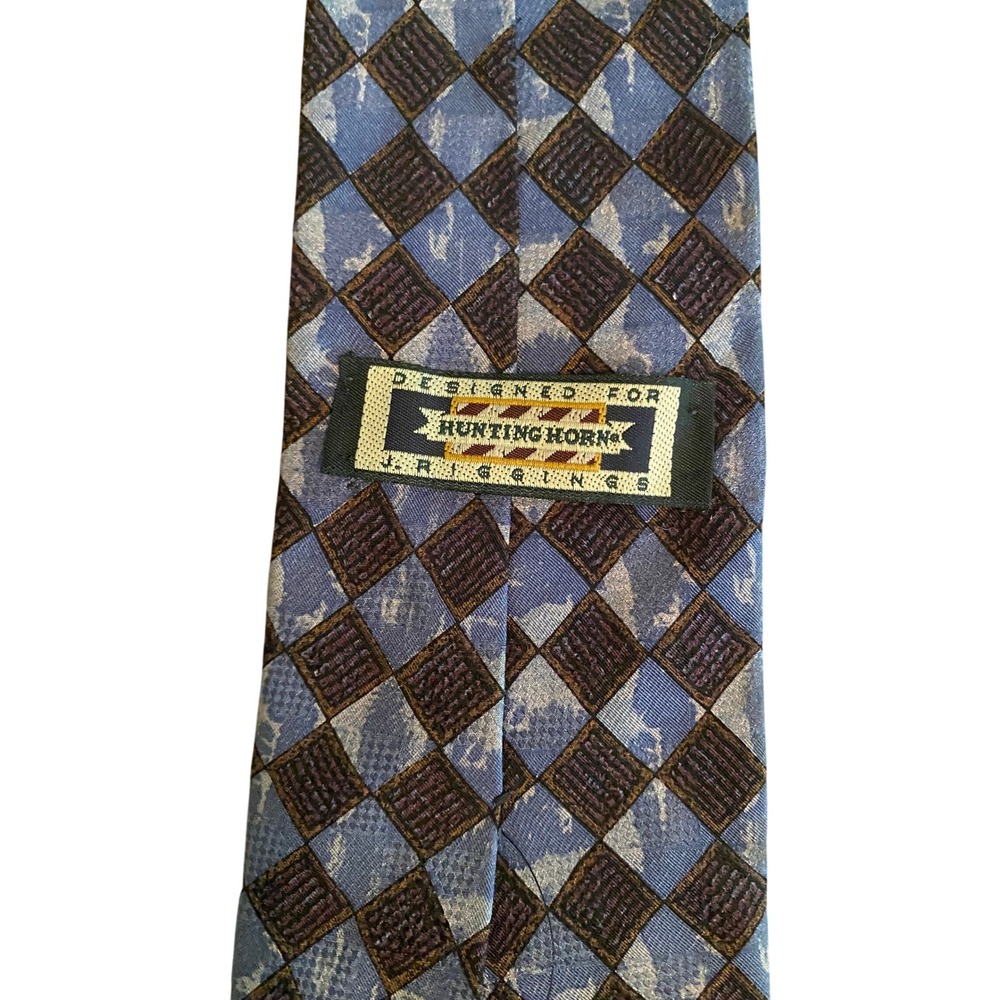 Hunting Horn J Riggins Mens Blue Brown Diamond Harlequin Pattern Silk‎ Blend Tie